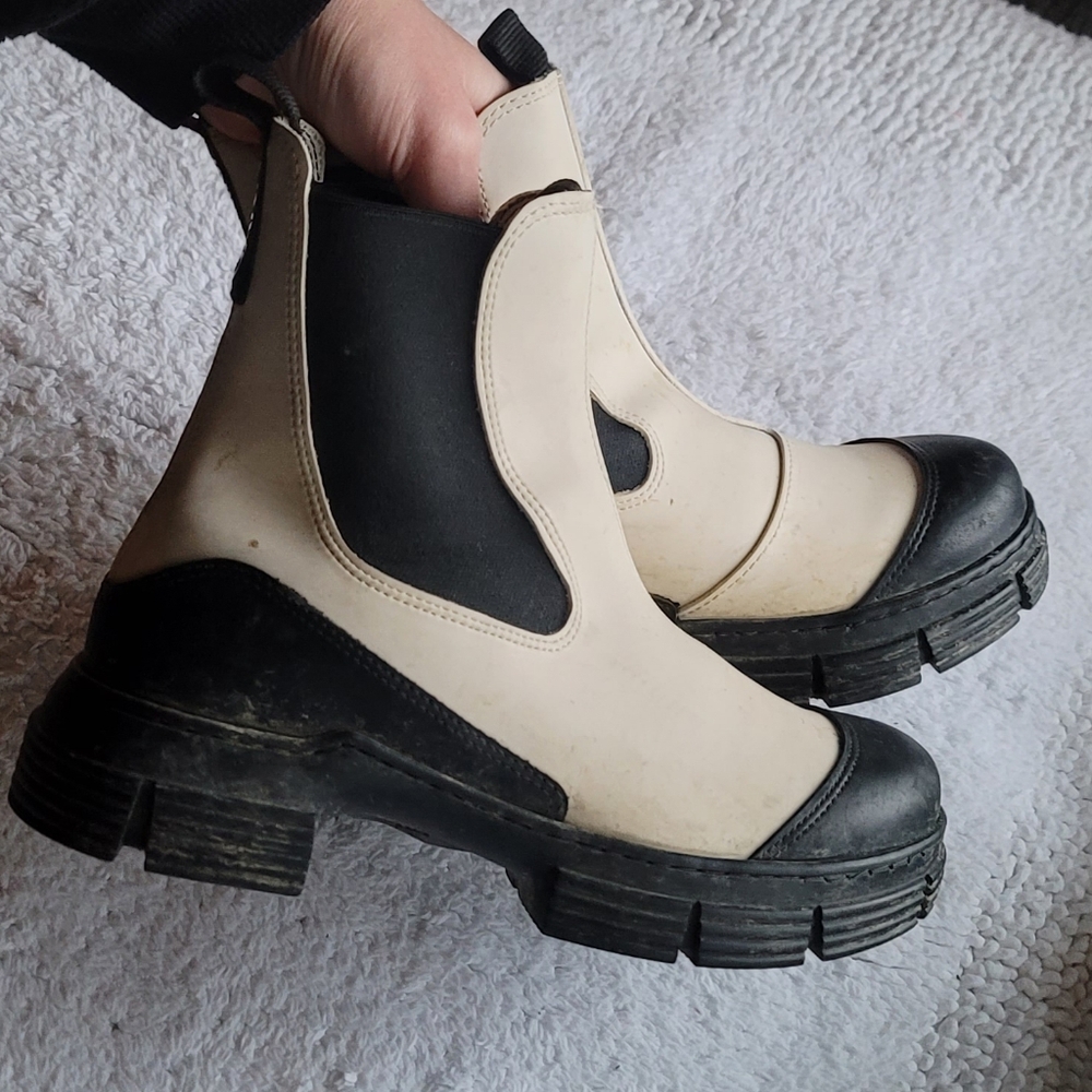 Ganni Recycled Rubber Chelsea Boots Lugged sole platform white